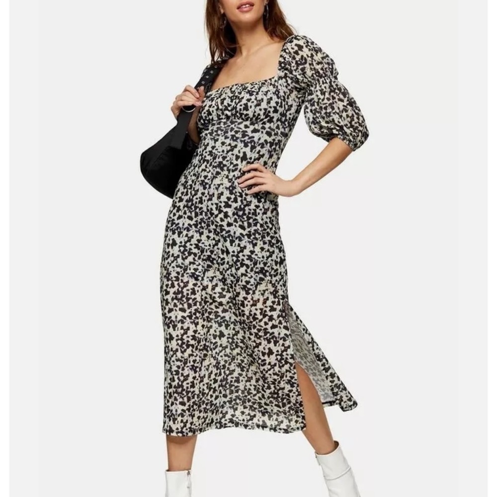 Topshop Print Peasant Sleeve Midi Dress size 10